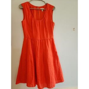 J. Crew Linen Sleeveless Dress Orange Lined Pockets Sz 4 Excellent